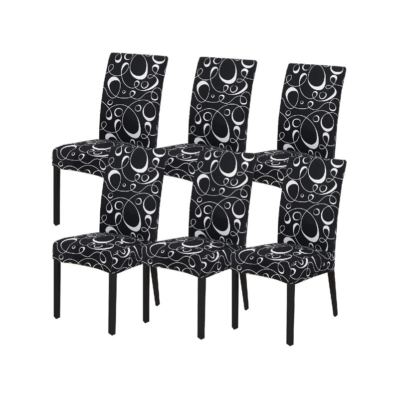 Box Cushion Dining Chair Slipcover, Polyester - Black Abstract