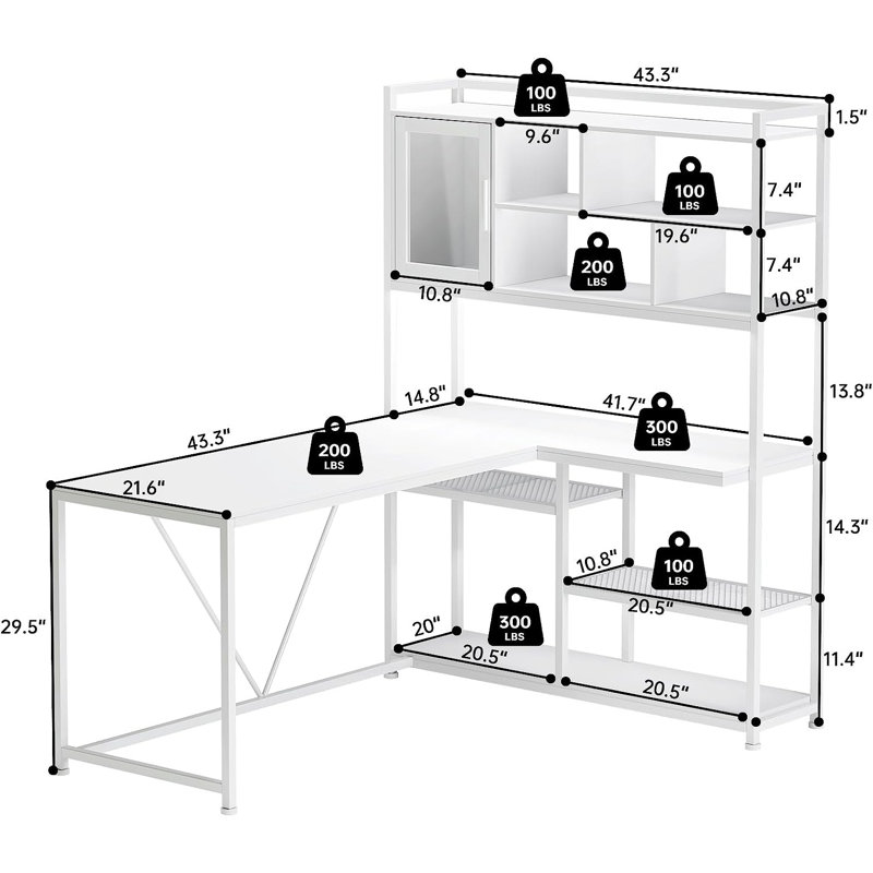 Shellsburg 58 W  L Shape Computer Desk, White