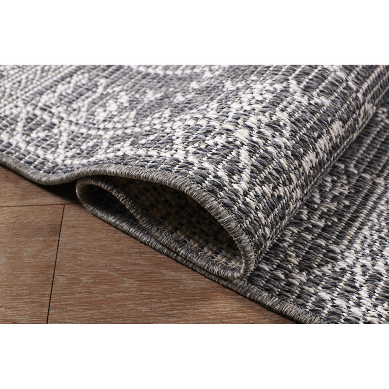 Armiead Polypropylene Gray/White Indoor/Outdoor Rug, Rectangle 3'3" x 5'