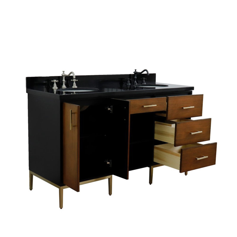 Ensemble de meuble-lavabo double 61 ", Noir