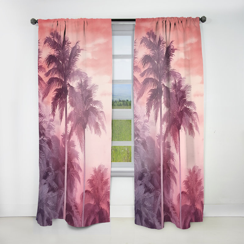Kai Vintage Pink Palm Trees Shadows I - Traditional Curtain - Velvet Room Darkening - 1 panel, 52" W x 120" L