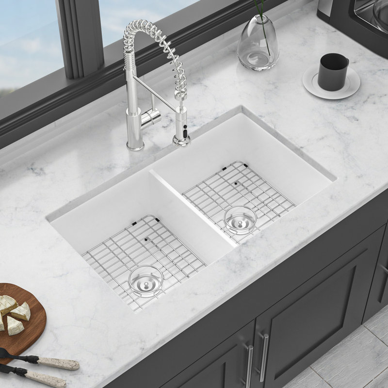 Undermount Ceramic Double Bowl Kitchen Sink – Deep Basin