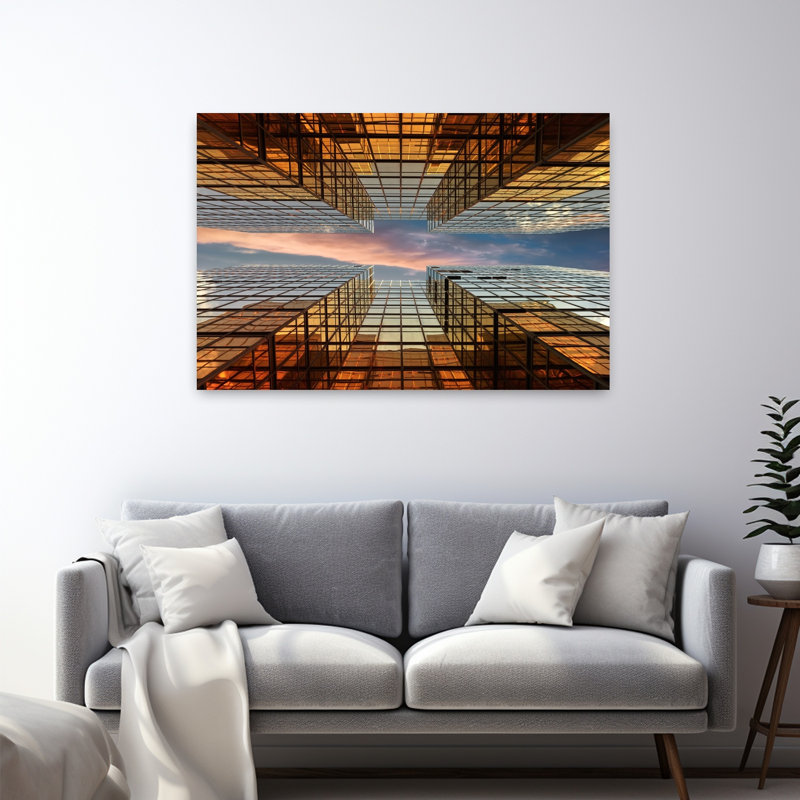 Massetti - Miroirs dorés, architecture contemporaine, art mural urbain, H 32 po x l 48 po