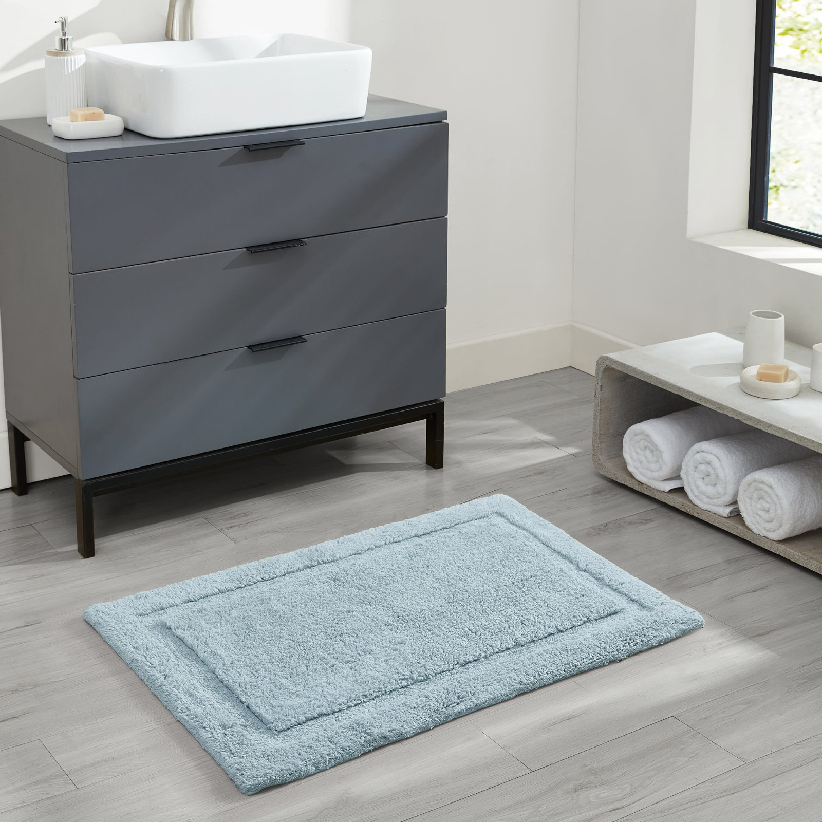 Rane Plush Cotton Bath Mat, 20"W x 32"L, Pale Blue