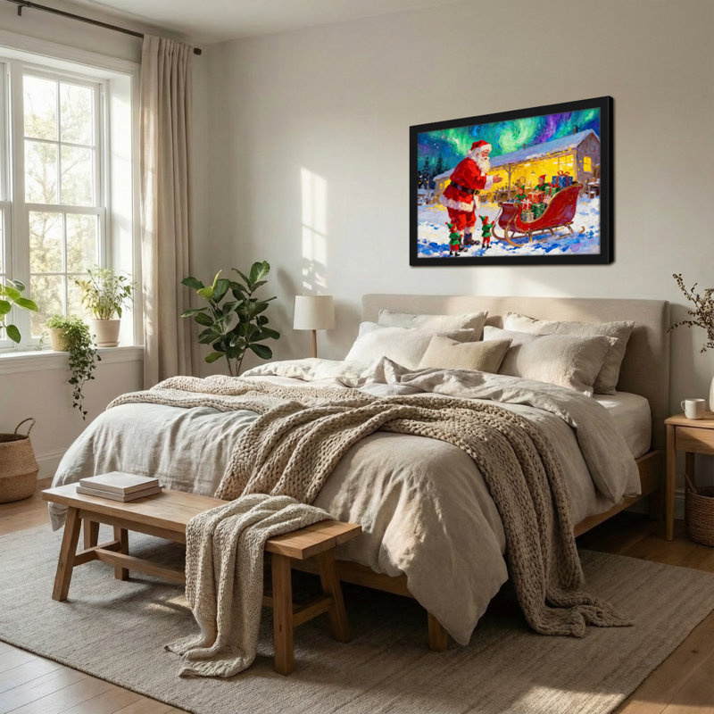 Père Noël avec traîneau et lutins de Noël, H 16 po x l 24 po