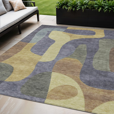 Tapis d'intérieur lavable abstrait mauve et doré 5 pi x 8 pi