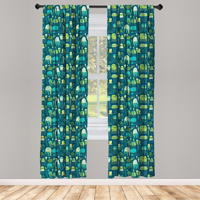 Sea Creatures Multicolor Polyester Room-Darkening Curtain Panels