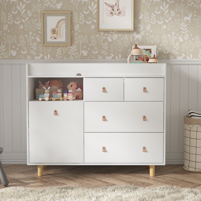 Commode à langer moderne avec rangement solide, Blanc