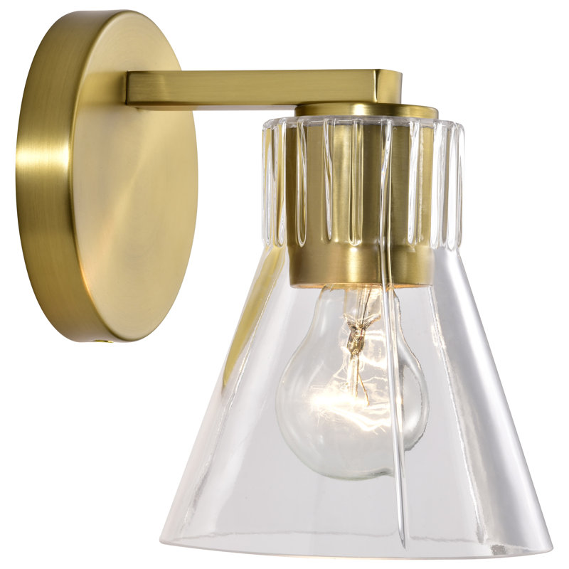 Meuble-lavabo 1 lumière Spruill - verre transparent, Laiton rétro