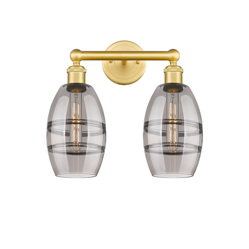 Éclairage pour meuble-lavabo à 2 lumières Kusham, Or satiné, Gris fumée clair