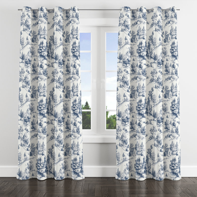 Country Farmhouse Blackout Curtains - Blue Country Toile Grommet Curtain - 1 Panel, 52" W x 108" L, Silver Grommets
