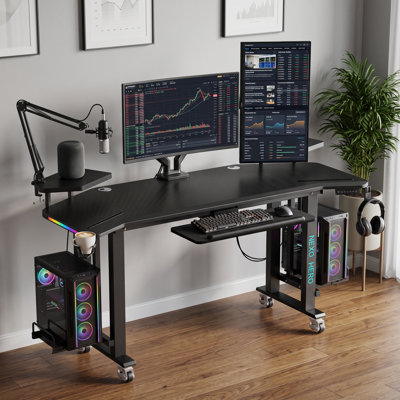 65'' 4-Leg Electric Standing Gaming Desk with Dual Motors, Cable Management, and Support for Dual PC Holders