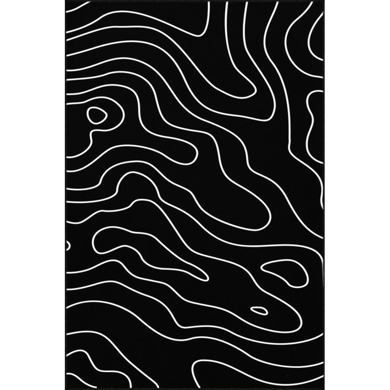 Tapis noir lavable à motif rayé à motif noir, Rectangle 5 pi 2 po x 7 pi 7 po