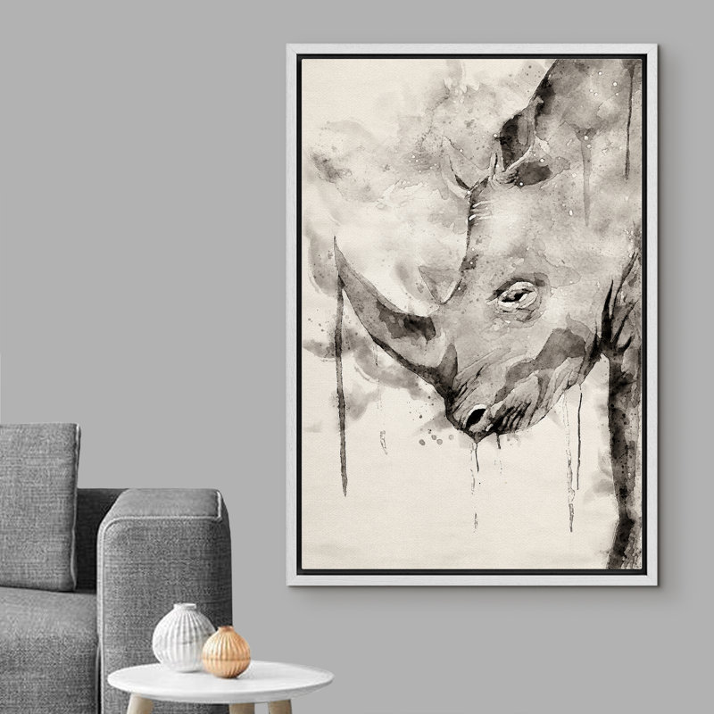 Portrait de rhinocéros à l'aquarelle IDÉE4WALL, H 36 po x l 24 po x P 1,5 po, Blanc