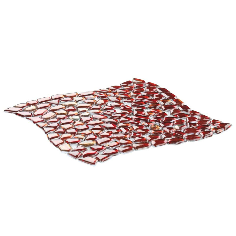 Komorebi 12x12 Pebble Polished Glass Mosaic Tile, Bonfire Red