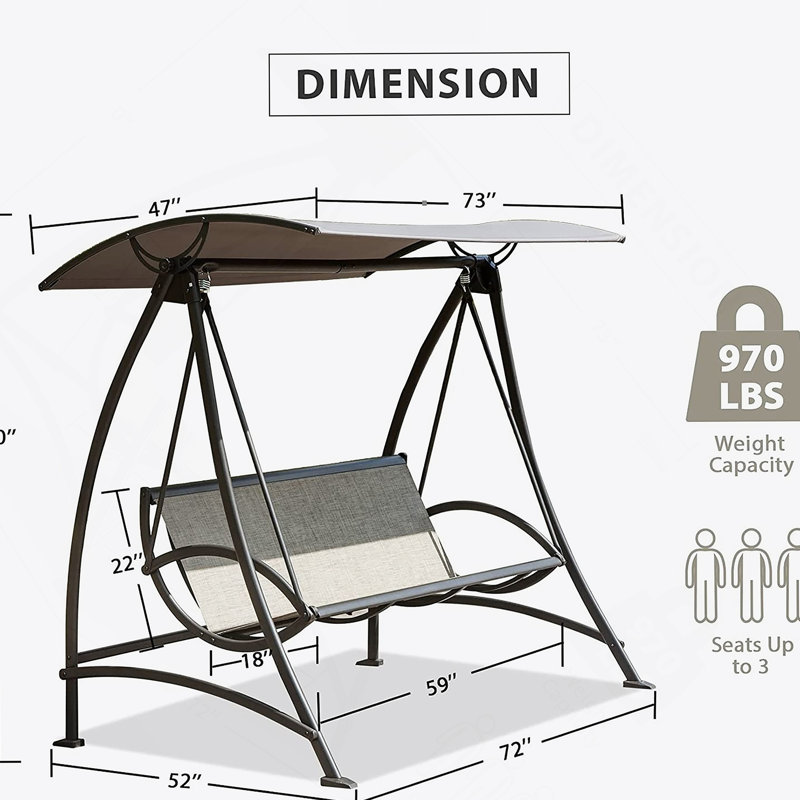 Balancelle d'extérieur avec auvent réglable 3 places, 73"