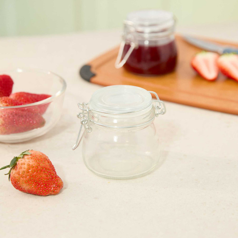  Pot en verre - 4 pièces - Pot de rangement en verre 5 oz Vetri, avec couvercle à charnière, transparent, lavable au lave-vaisselle - Contenant de rangement pour les épices, les garnitures, l'organisation de la cuisine