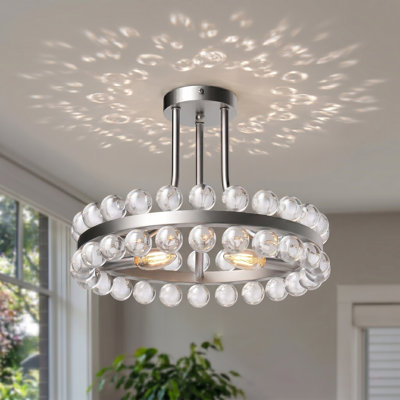 Luminaire semi-encastré en forme de boule de cristal en nickel brossé de style moderne à 3 lumières Jackeline 16 po pour salon / chambre à coucher