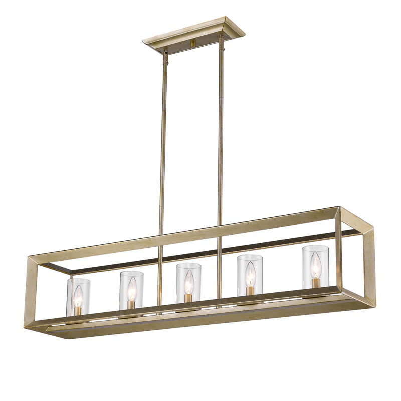 Averee 5 - Light Dimmable Linear Chandelier, Clear Glass, White Gold