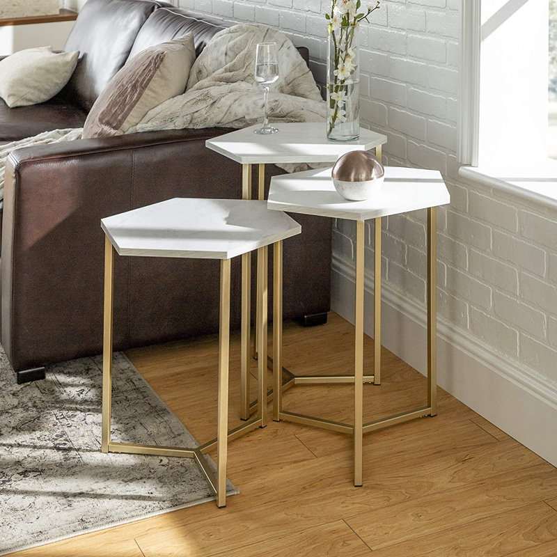 Adela Frame Nesting Tables, Dark Walnut/Gold