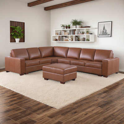 6 - Piece Genuine Cowhide Leather Luxury Living Room Sectional Set