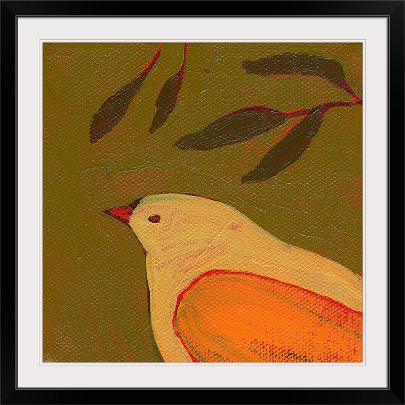 Nolani Tangerine Bird in Thought '- reproduction d'art, H 24 po x l 24 po x P 1,5 po, Toile