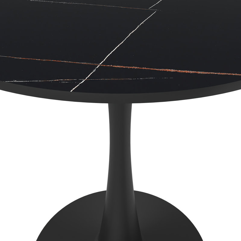 Bristol 24" Round Dining Table With Sintered Stone Top And Stainless Steel Pedestal Base, 29"H x 27"L x 27"W, Black