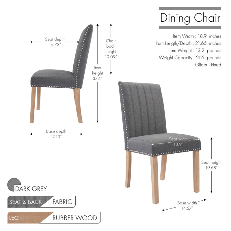 Arvillia Fabric Dining Chair with Rubberwood Legs, Dark Gray