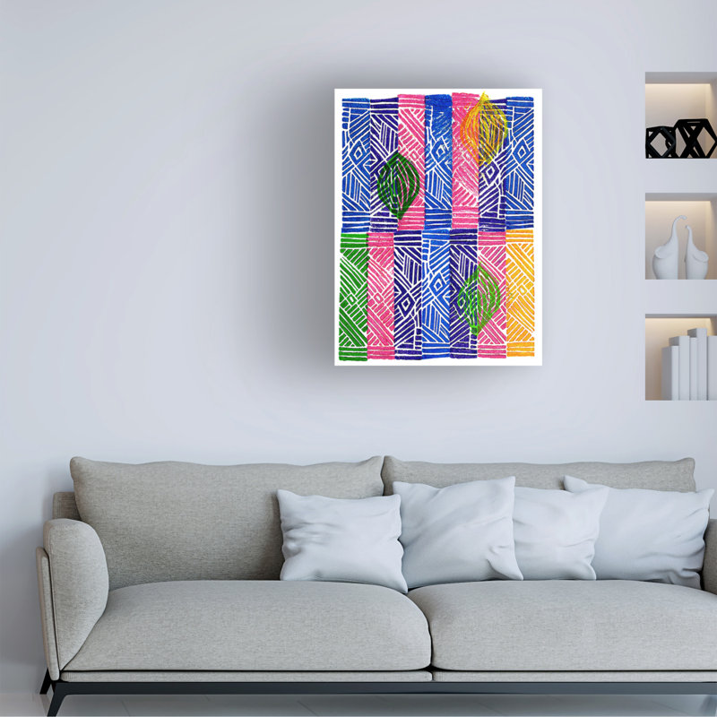 Art mural sur toile tendue - "Lino Tiki-motifs" vert Howie pour décor de salon, de chambre à coucher ou de bureau - 24 x 32