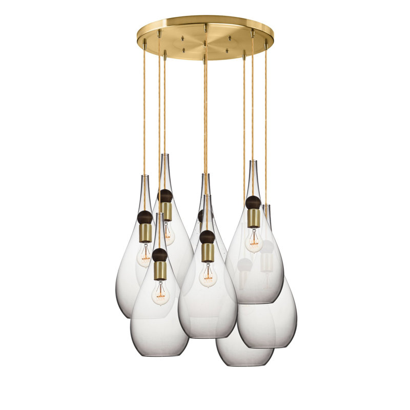Earth 8 - Light Chandelier, Gold/Black, 36" H x 18" W x 18" D, Clear Glass