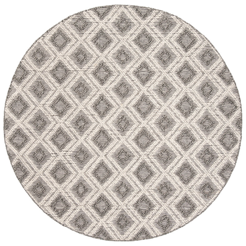 Wool and Cotton Geometric Indoor Rug, Round 6'