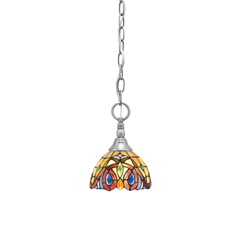 Mini-luminaire suspendu en chaîne avec verre, Nickel brossé