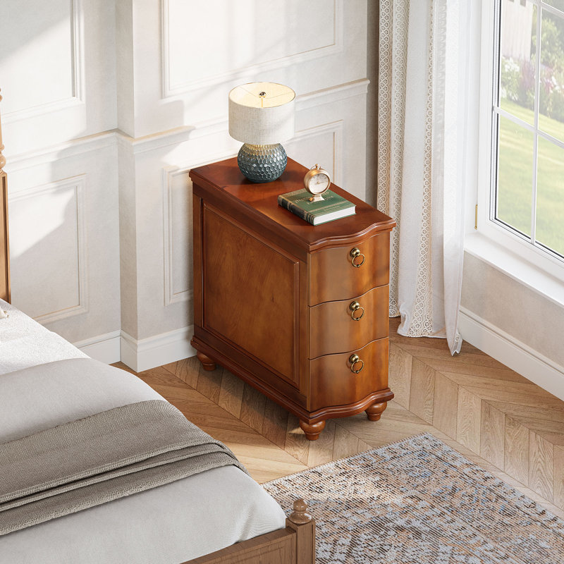 Table de chevet en bois avec 3 tiroirs, table de chevet, petits espaces, salon, chambre à coucher, Noyer brun, Ensemble de 2