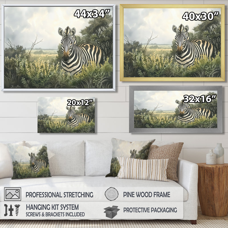 Aquarelle, jardin zébré III - impression murale zébrée, H 34 po x l 44 po, Reproduction encadrée d'une seule photo sans pass