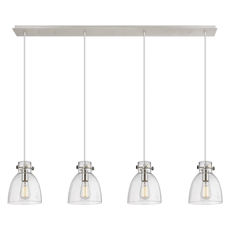 Luminaire suspendu en forme de cloche à 4 lumières Amrith, Bullé, Nickel poli