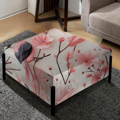 Scandinave Avian Elegance Serenity Blossoms - Grand repose-pieds carré floral