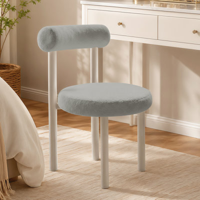 Petite chaise de coiffeuse sans accoudoirs en tissu Teddy avec soutien lombaire pour le maquillage dans la chambre, grise