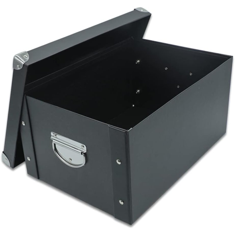 Collapsible Storage Box, Decorative Memory Box With Lid & Metal Reinforced Corners, Cardboard File Bin With Handles, Organizer Gift Box For Keepsake Toy Photos Office Nursery Wardrobe Bookshelf