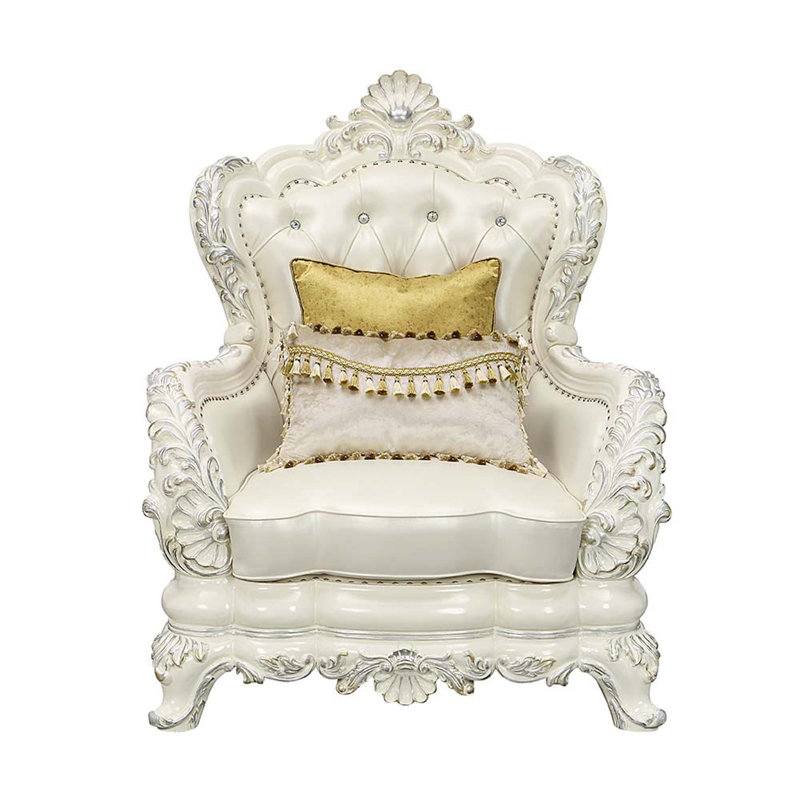 Adara Antique White Faux Leather Floral Accent Chair