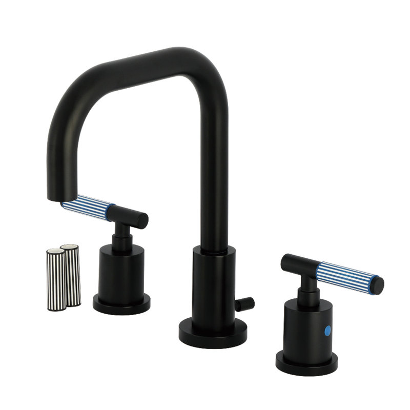 Kingston Brass Synchronous Two-Handle 3-Hole Deck Mount Widespread Bathroom Faucet with Brass Pop-Up Drain, Matte Black
