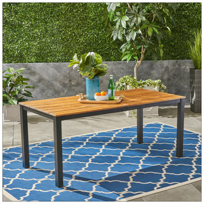 Rectangular Outdoor Dining Table, 71"L Acacia Wood Patio Table, Outdoor Farmhouse Bistro Table For Yard, Garden, Poolside, Deck