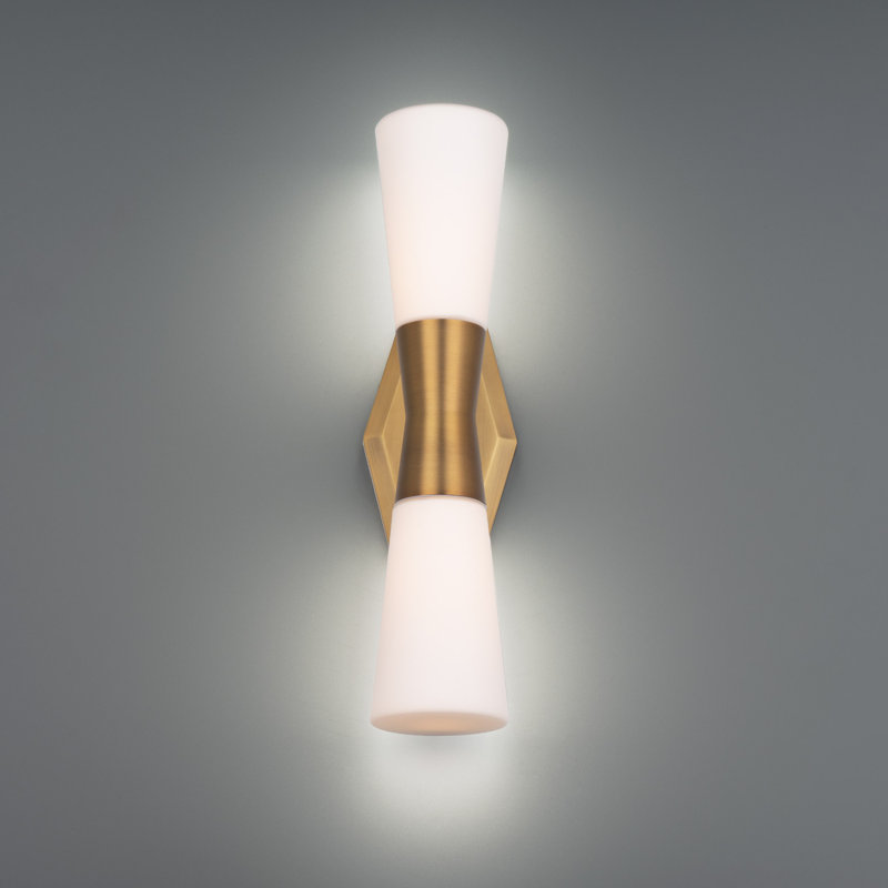 2 - Light LED Dimmable Armed Sconce, 18.13" H x 4.5" W x 4.88" D, Aged Brass