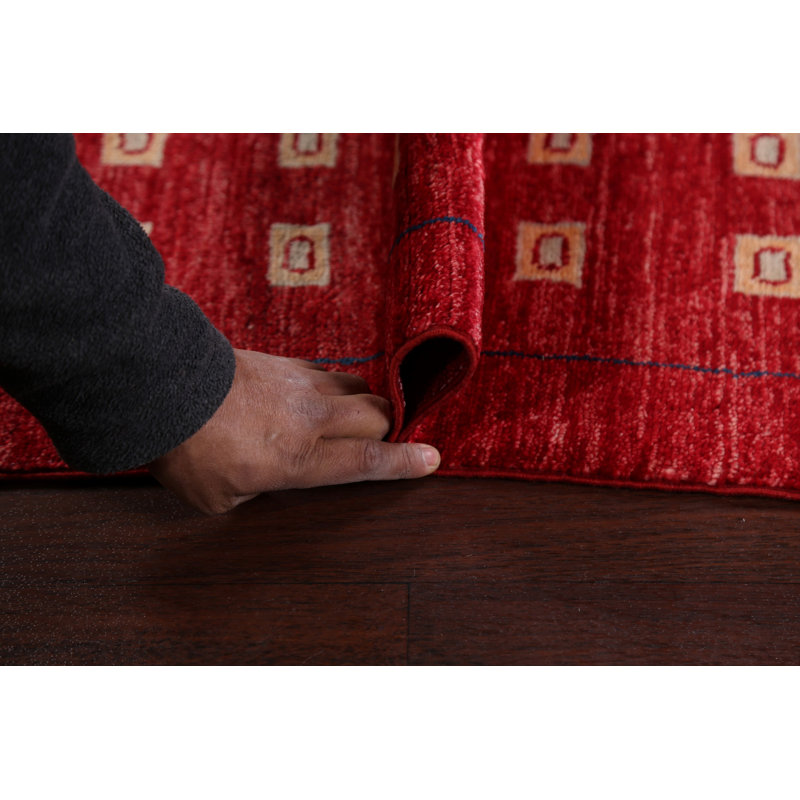 Tapis rouge noué à la main de conception unique 2 pi 7 po x 8 pi 0 po