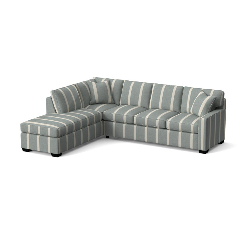 Frye Chaise Sectional, Light Blue and White Stripe; 0256-54, Left Hand Facing, Black