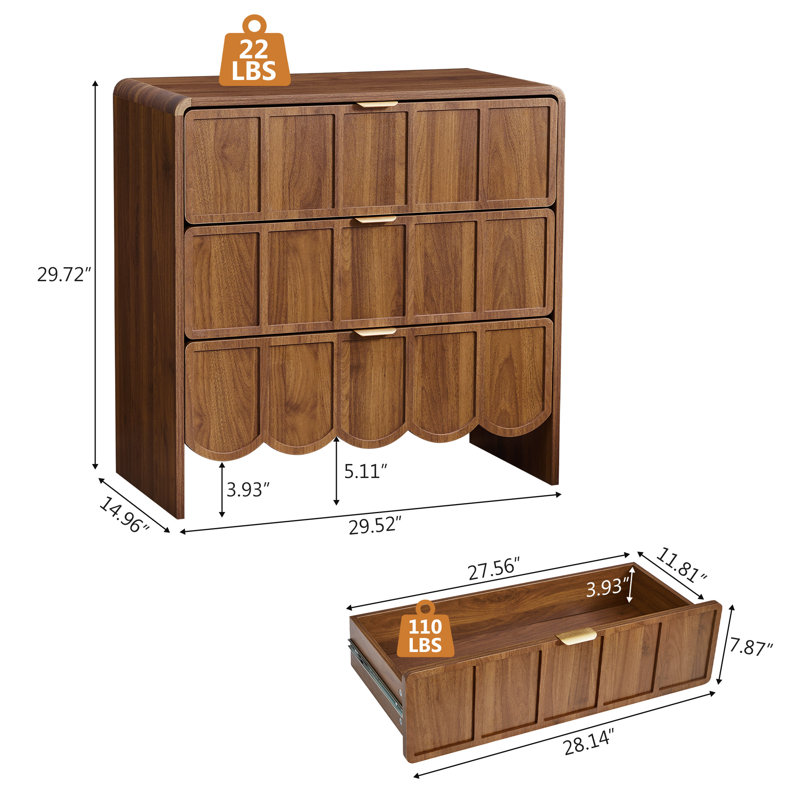 3 - Drawer Accent Chest, Walnut
