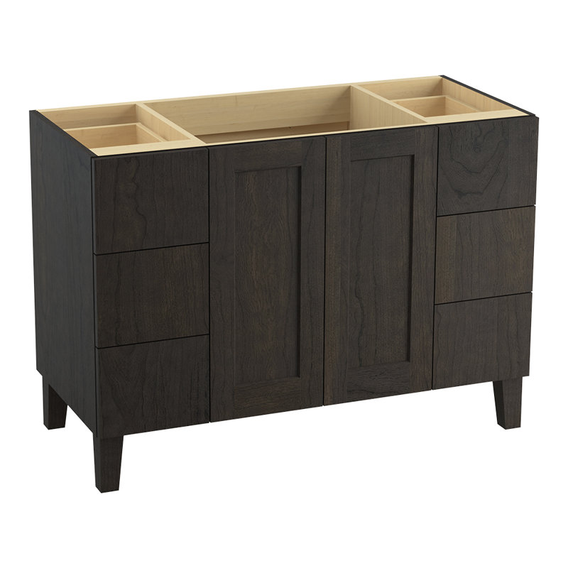 Base de meuble-lavabo Poplin® 48 po avec pieds de meuble, 2 portes et 6 tiroirs, Gris feutre