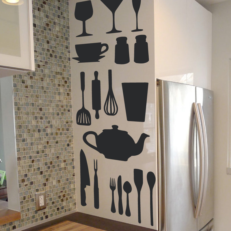Food & Beverage Non-Wall Damaging Wall Decal, 37" H x 29" W x 0.01" D, Black