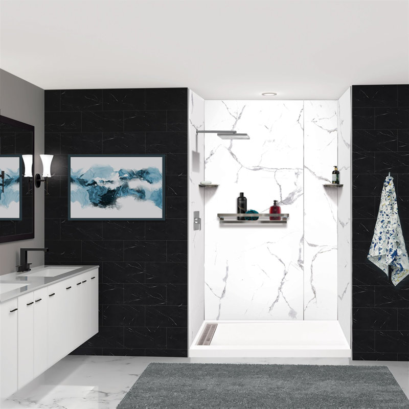 Transolid 60-in x 30-in Cast Solid Surface Shower Base, White, Left Hand Drain