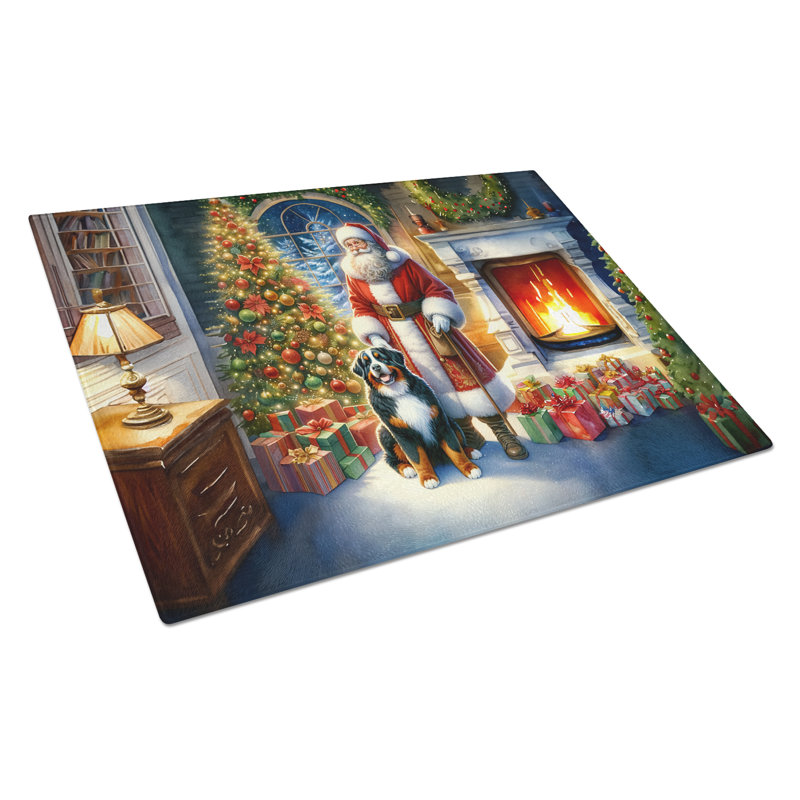 Planche à découper en verre bouvier bernois et père Noël