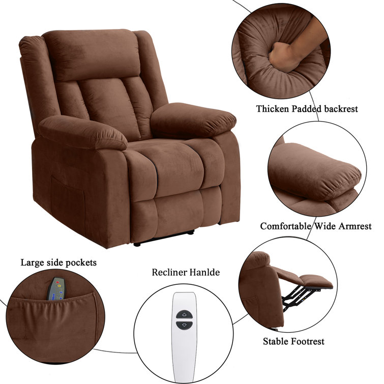 Power Lift Recliner Chair with Heat and Massage Home Theater Recliner, Pillow Included Latitude Run Upholstery Color: Brown